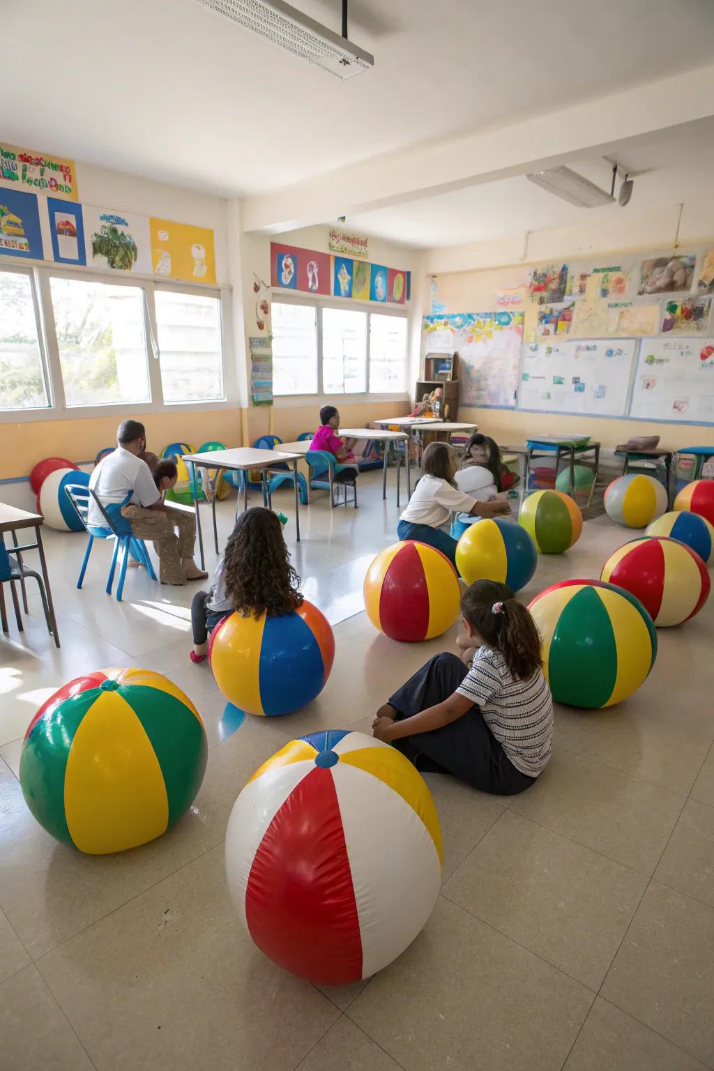 Classroom featuring engaging beach sphere seating, perfect for fostering interactive learning experiences.