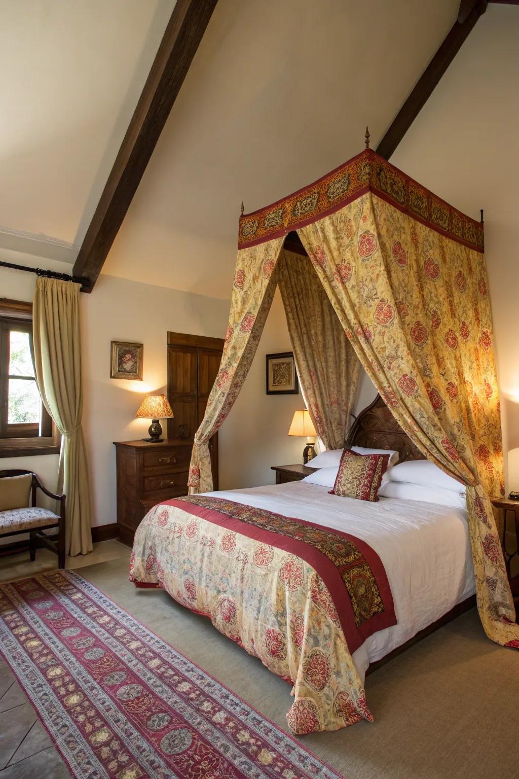 A daring textile canopy introduces a burst of color and character.