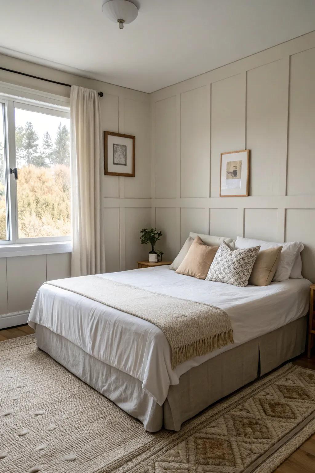 Minimalism meets comfort with a corner bed setup.