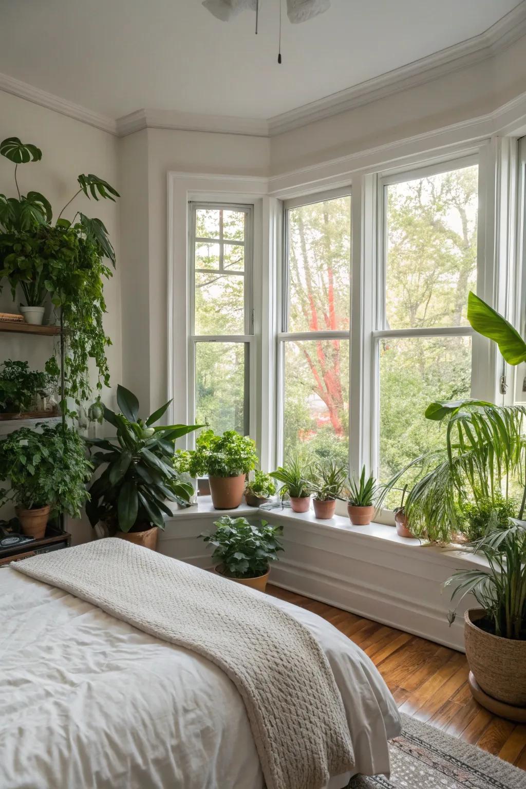 Transform your bay window into a mini garden for a touch of nature.