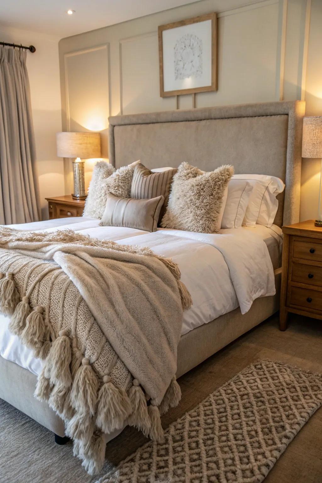 Sumptuous textures make this bedroom experience warmth and allure.