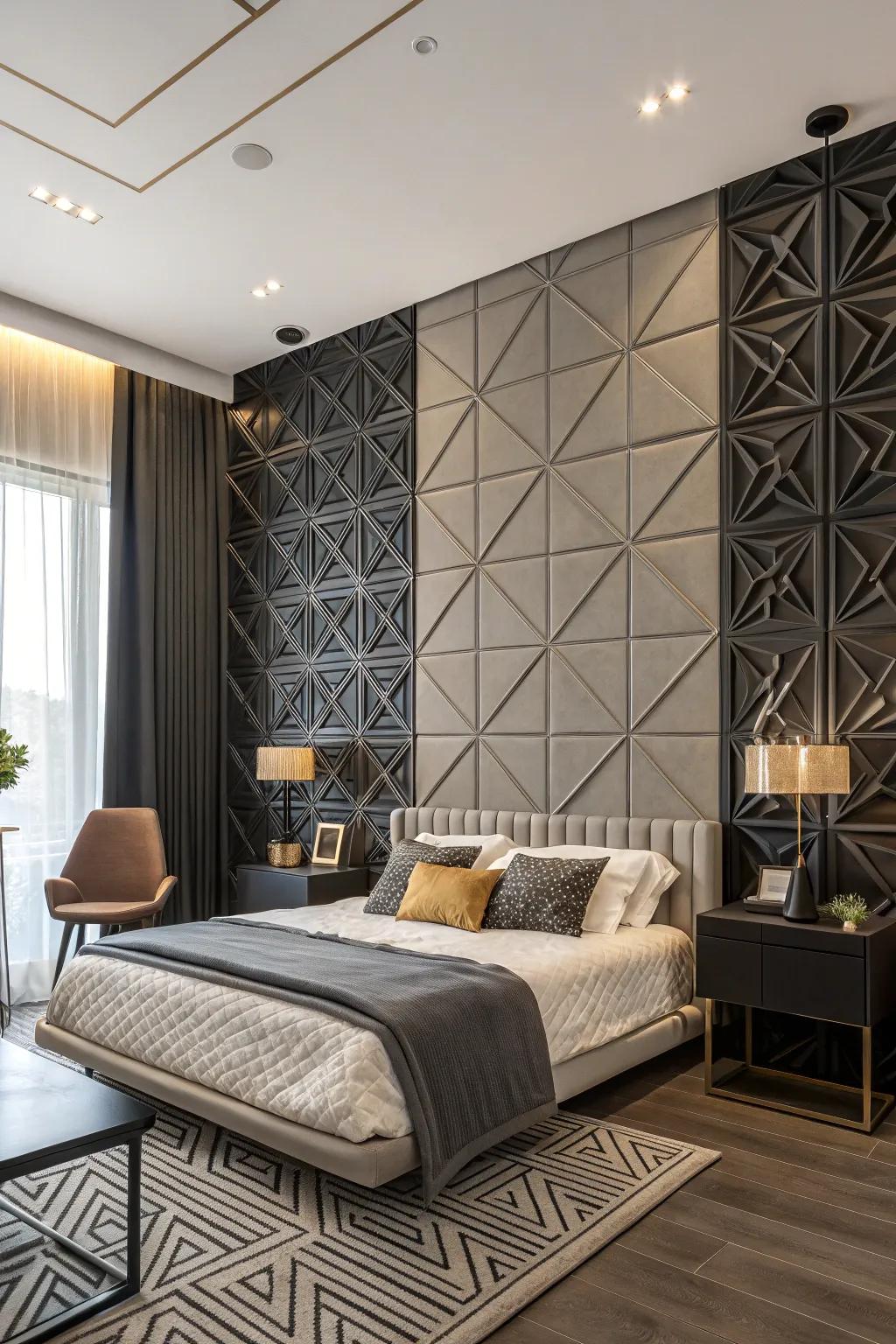 Geometric patterns bring a modern edge to wall paneling.