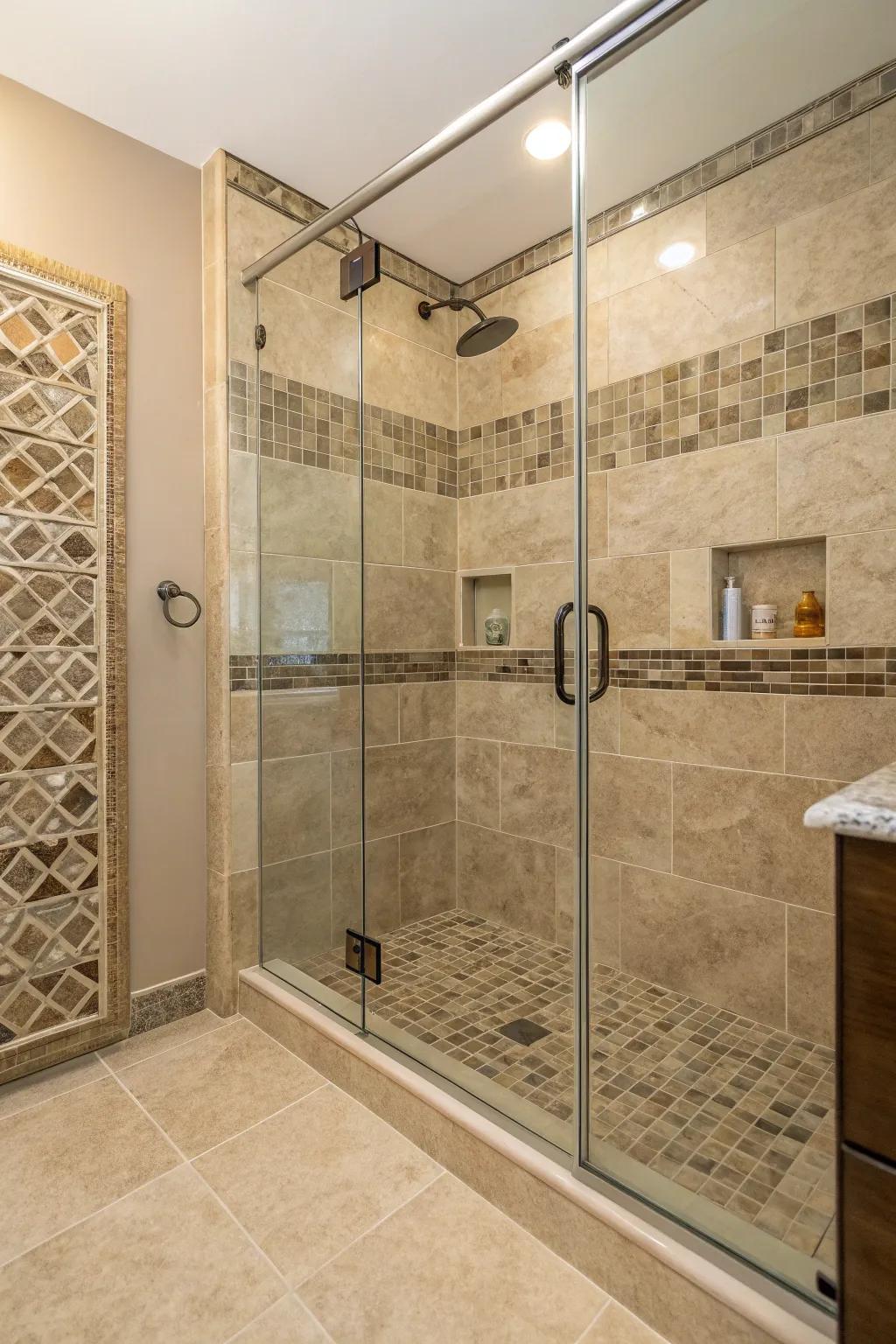 Mixing textures adds depth and intrigue to your shower space.