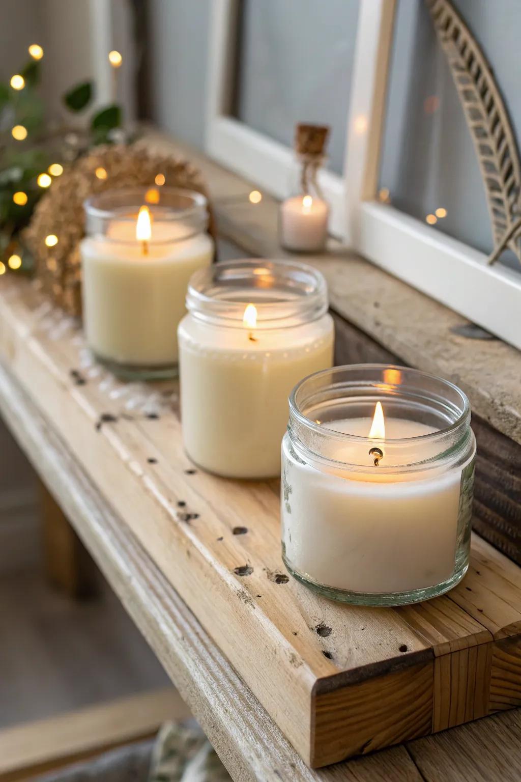 Scented wax lights create a calming and welcoming environment.