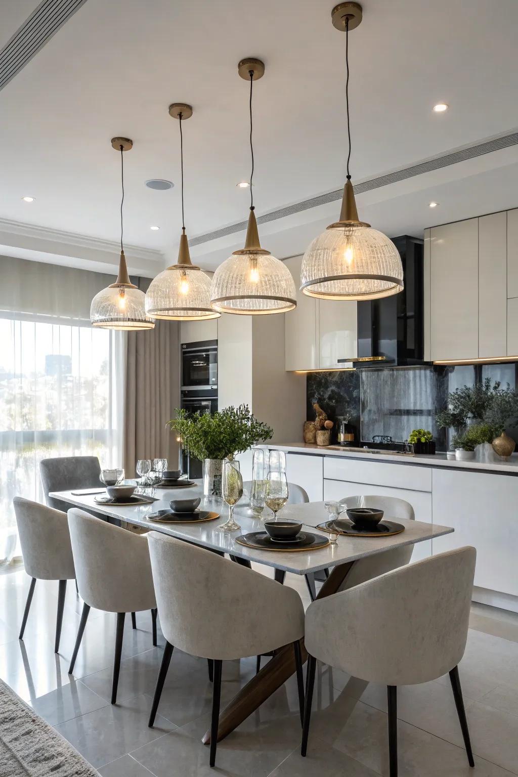 Pendant lights introduce an element of versatility to any dining setting.