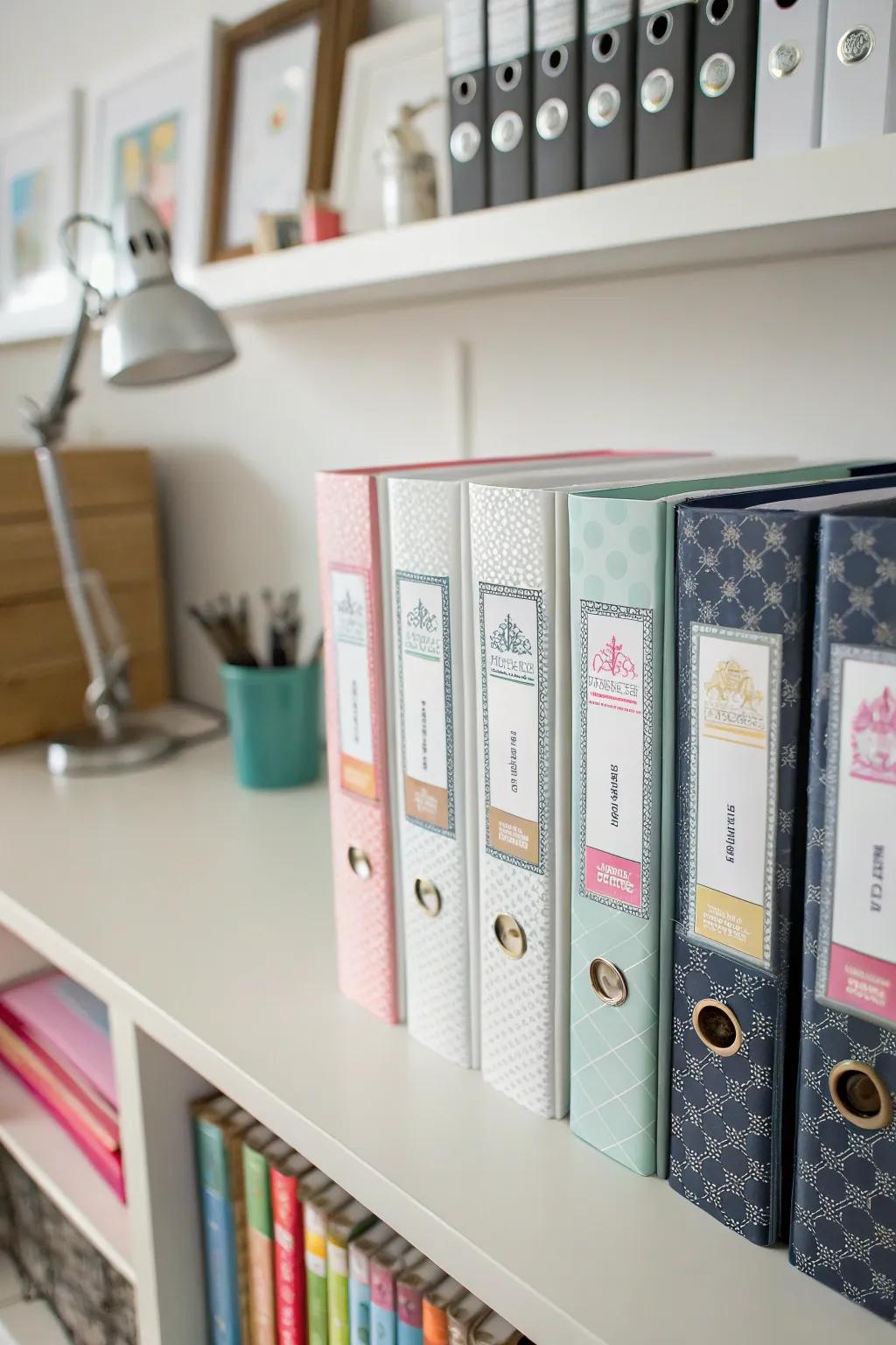 Binders labeled for efficient organizing.