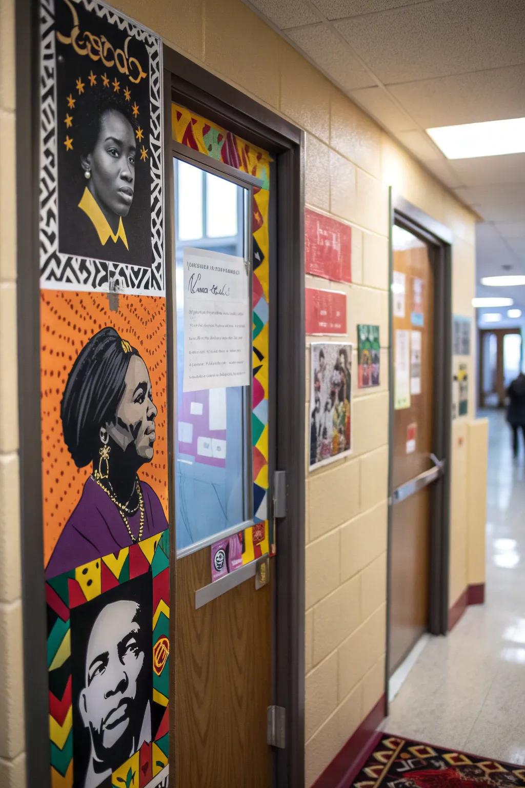 A lively door showcasing inspirational sayings from celebrated Black figures.