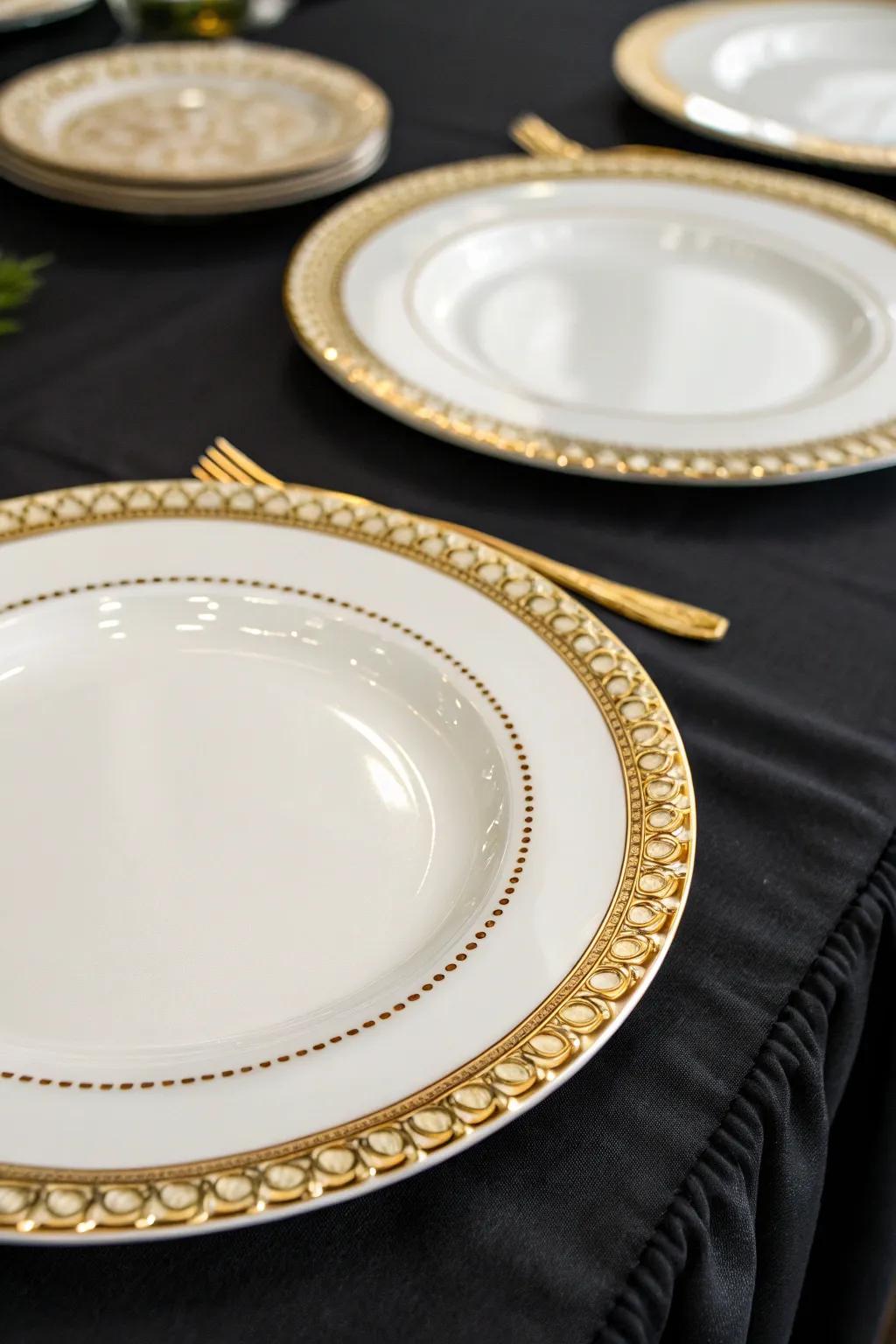 Gilded-edged plates infuse an air of luxury into your dining moments.