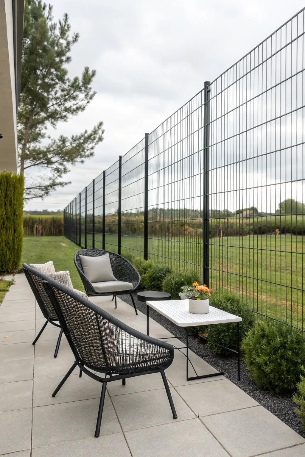 Embrace the beauty of simplicity with a minimalist dark wire fence, perfect for a modern touch.