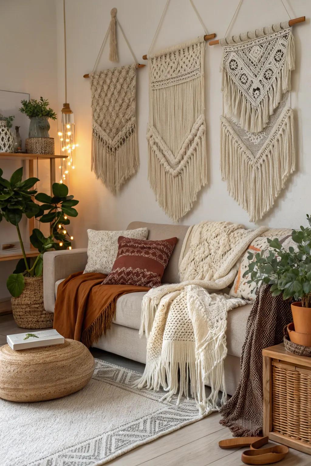 Layered fabrics append palpable lavishness to any bohemian room.