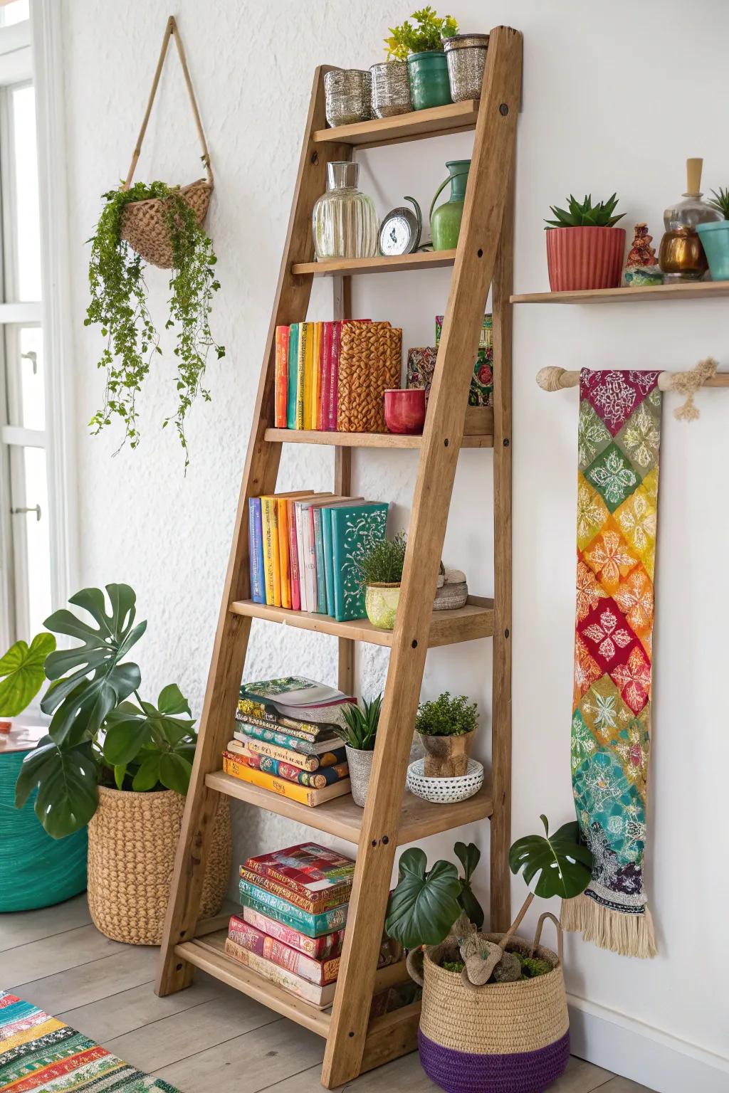 A slanted shelf provides both stylishness and readily accessible storage.