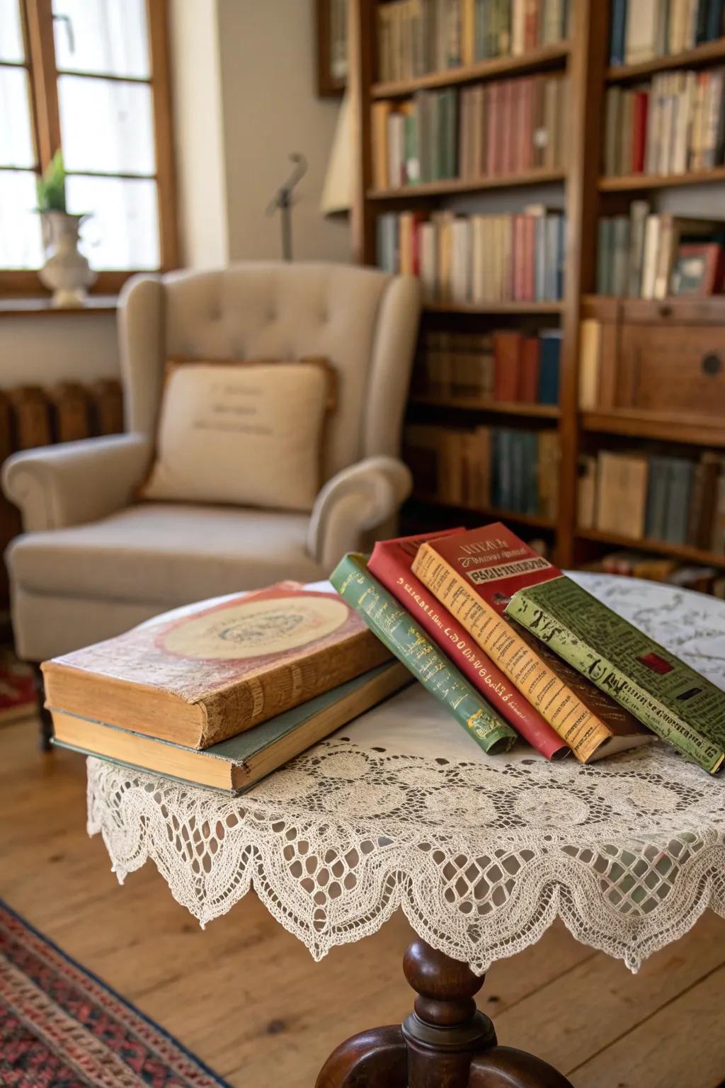 Create a nostalgic atmosphere in your space with old book covers.