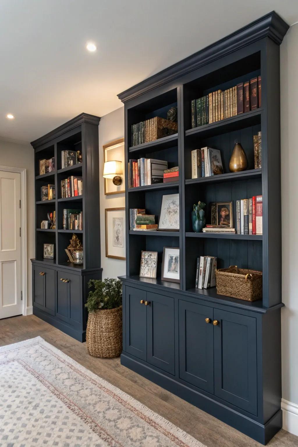 Bold colors add drama and depth to your bookshelves.
