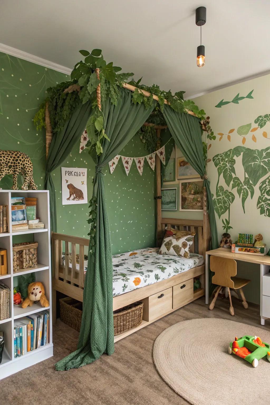 Transform night into a safari with a jungle-inspired tented bed.
