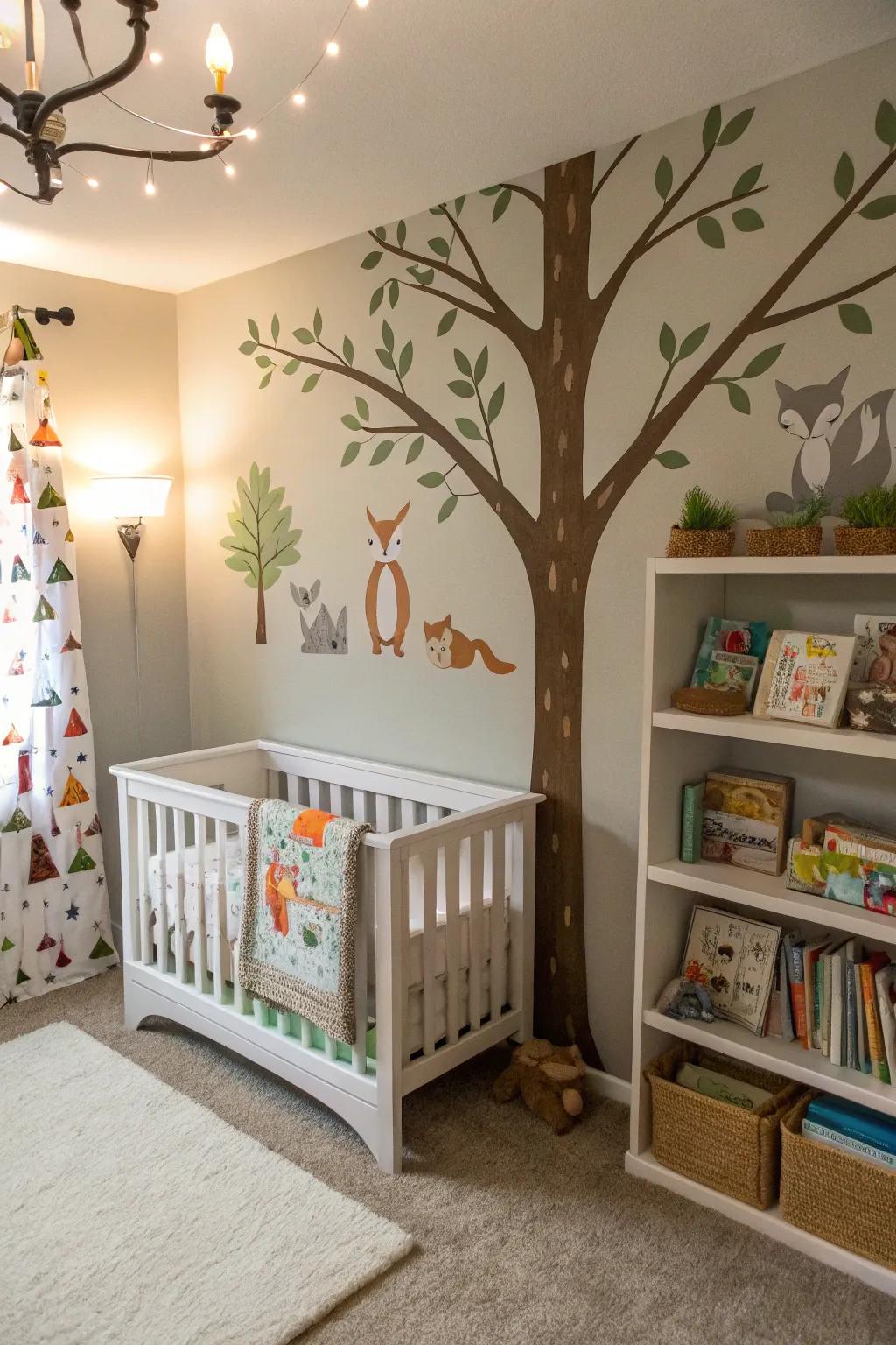Create a forest retreat with woodland-themed nursery decor.