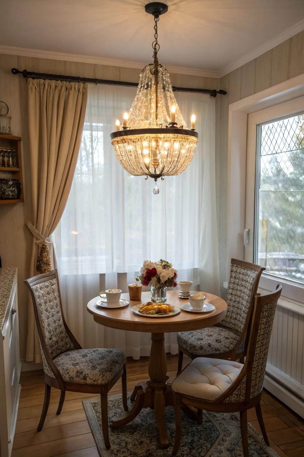 A modest candelabra lending beauty to a breakfast corner.