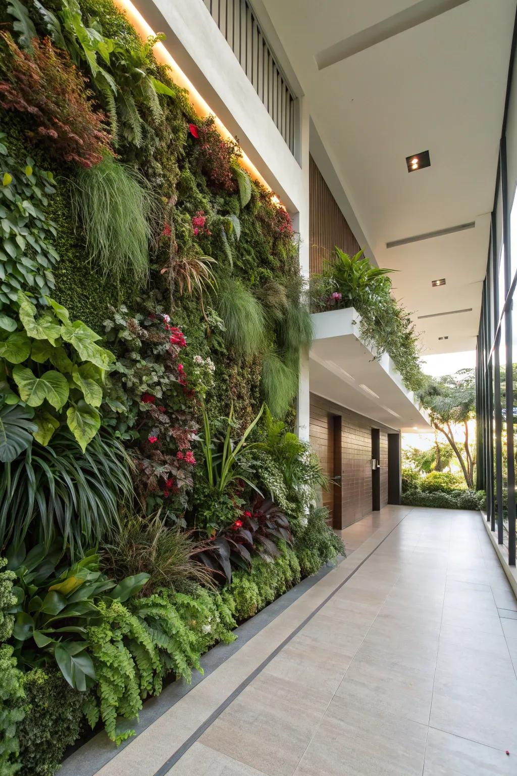 A vibrant vertical garden that brings life to the breezeway.