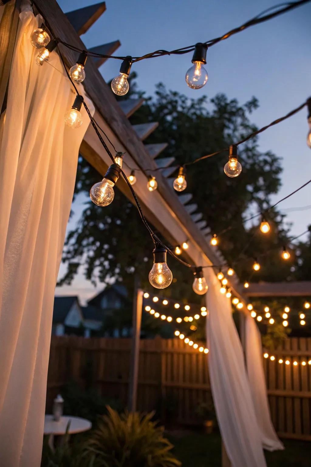 Change your backyard into a sparkling retreat with the enchantment of fairy lights.