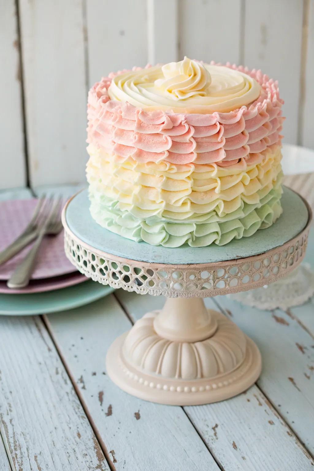 Refined buttercream waves serenely flowing down an exquisite cake