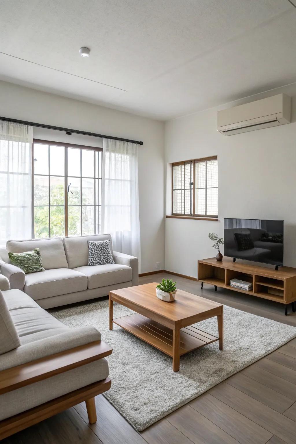 A streamlined living space that encourages peace.