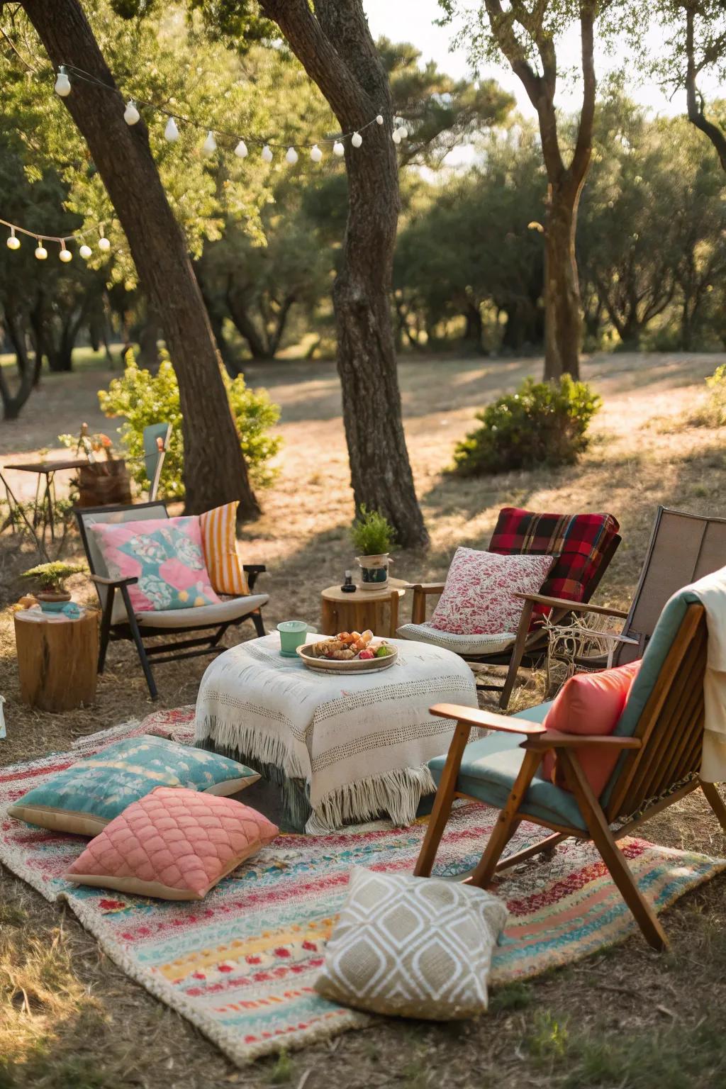 Make your outdoor seating area irresistible with plush cushions and blankets.