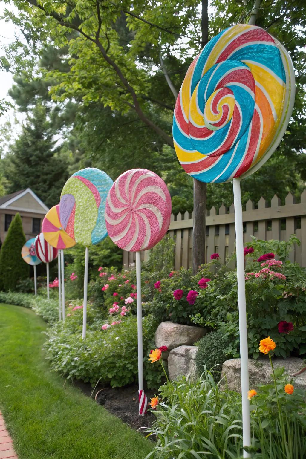 Oversized sugar pops add a whimsical touch to the party decor