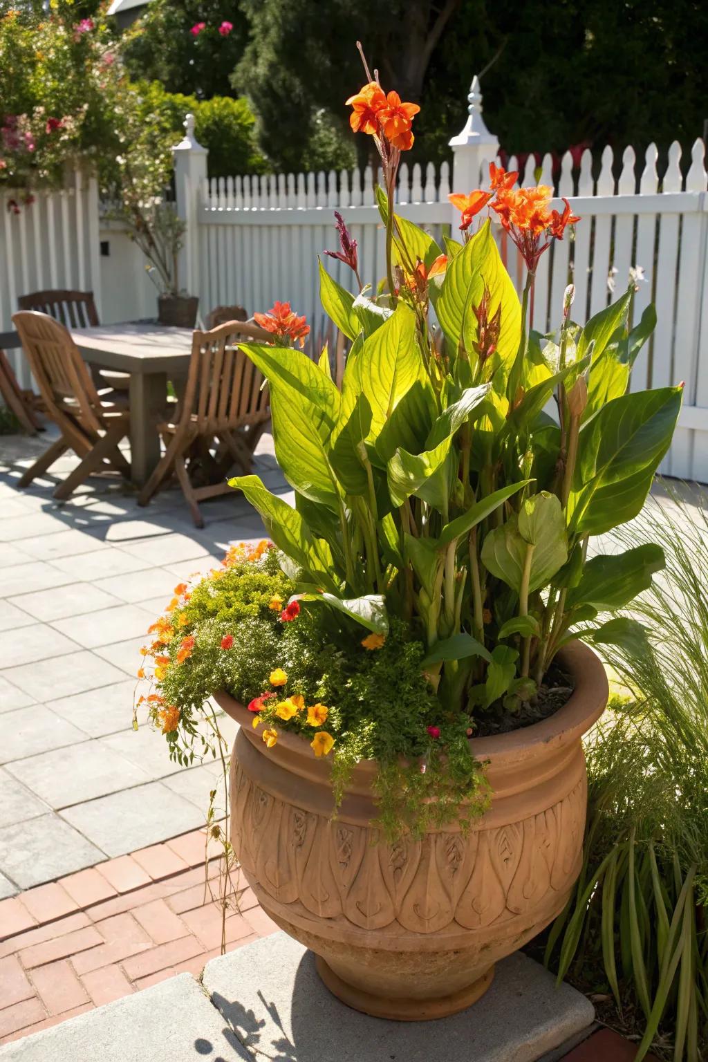 Bloomsticks lilies flourish in large containers, ideal for patios.