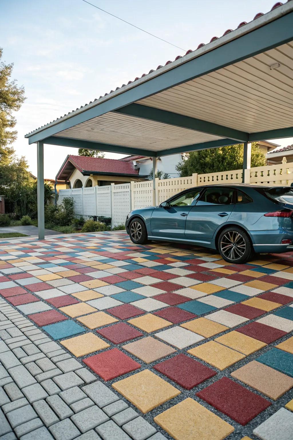 Craft breathtaking patterns with interlocking modules in your carport.