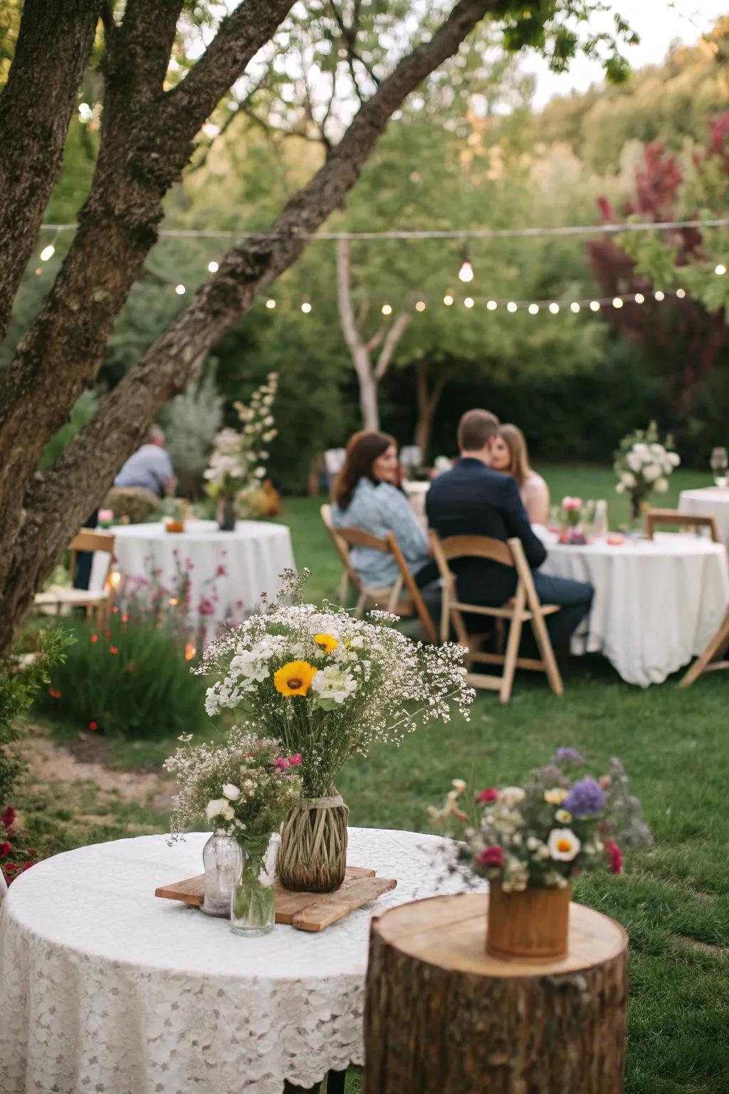 Charming wildflower arrangements add a personal touch to wedding tables.