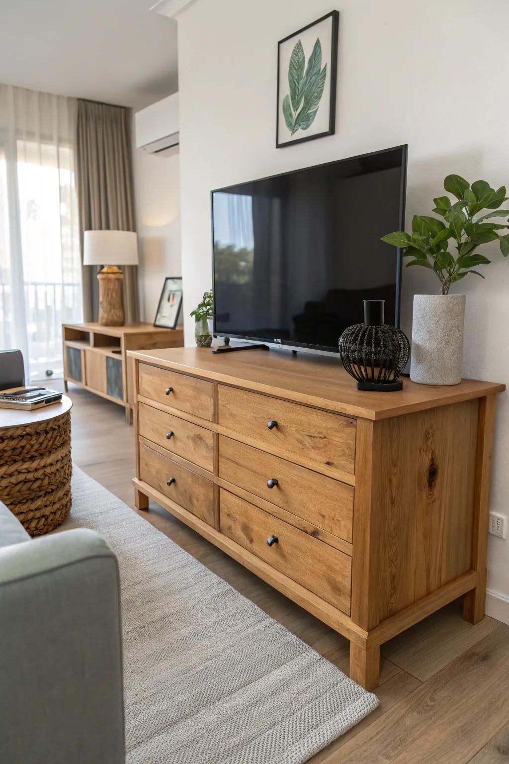 A cedar chest transforms into an attractive and useful TV stand.