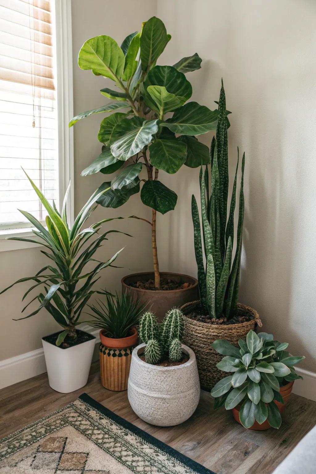 Lush greenery bringing life to a serene room's nook.