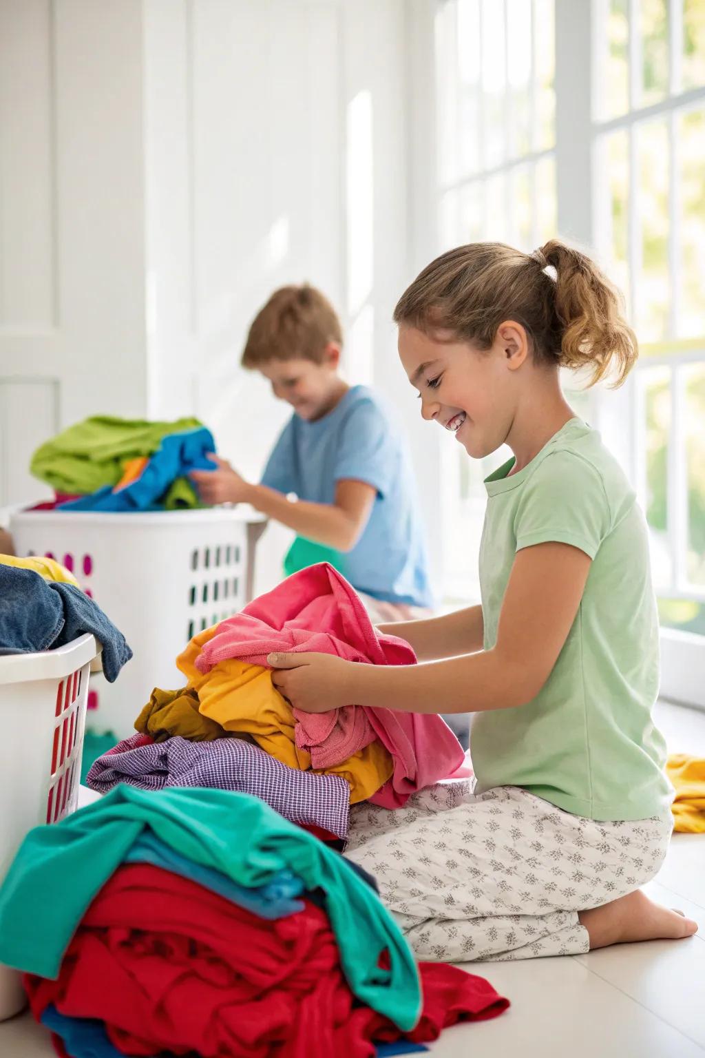 Transform laundry sorting into an educational color journey.