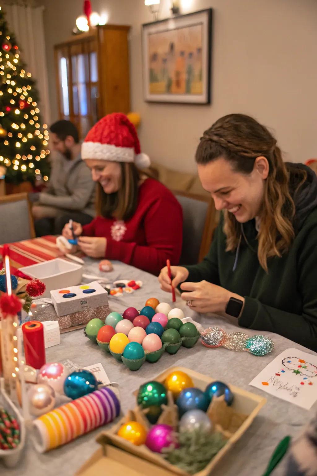 An energetic DIY decoration center prepared for holiday crafting.