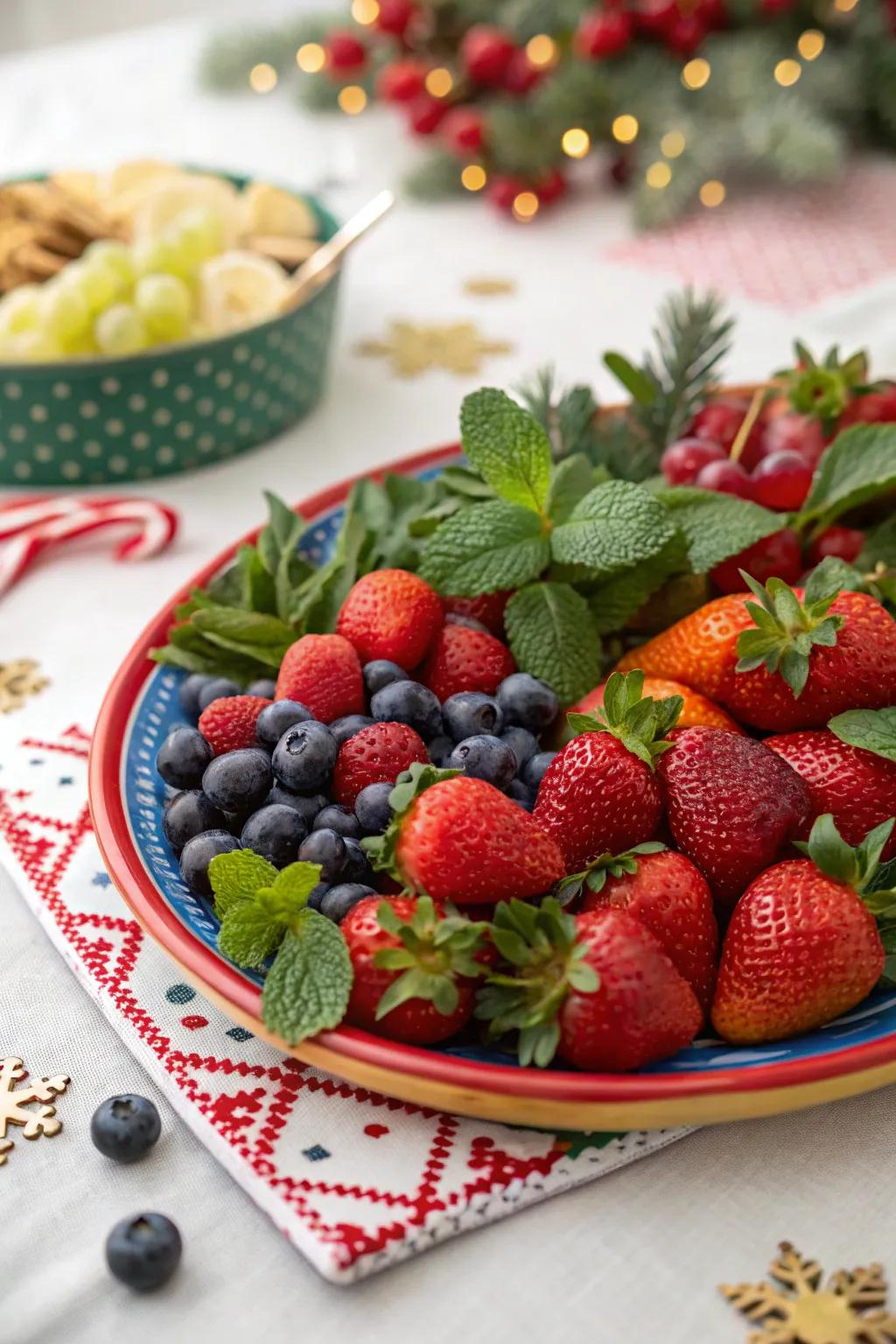 Vibrant fruit and berry platter perfect for the holidays.