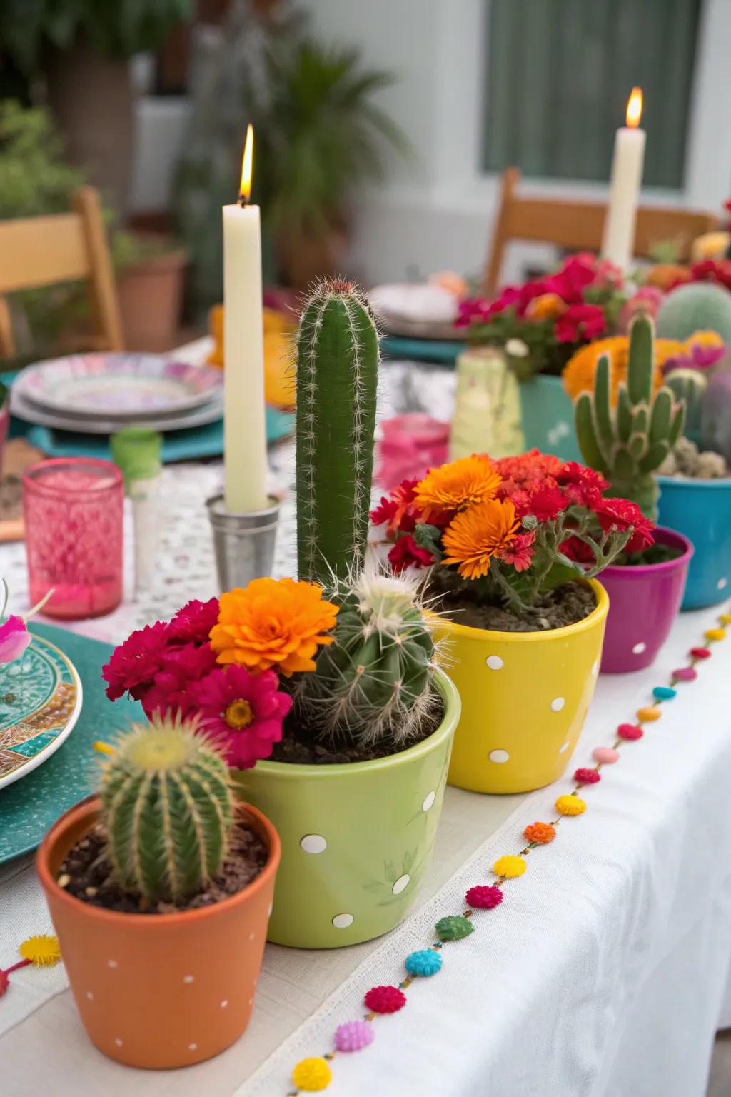 Convey the essence of the desert to your dining table with these playful desert plant centerpieces.