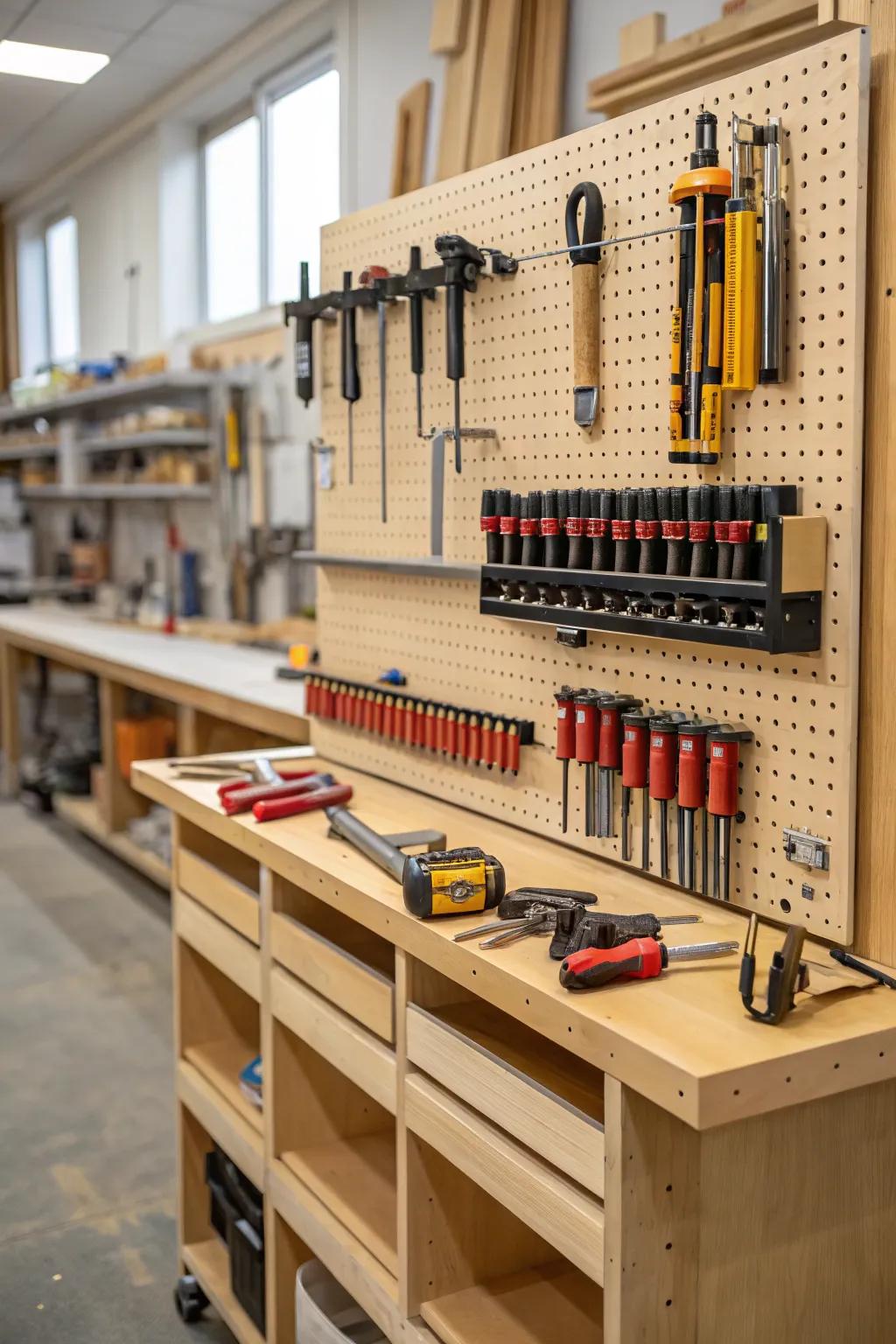 Pegboards deliver an adaptable and personalized clamp storage approach.