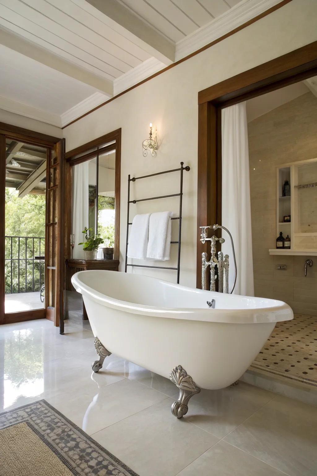 A haven of simplicity where the beauty of the clawfoot tub is amplified by its understated surroundings.