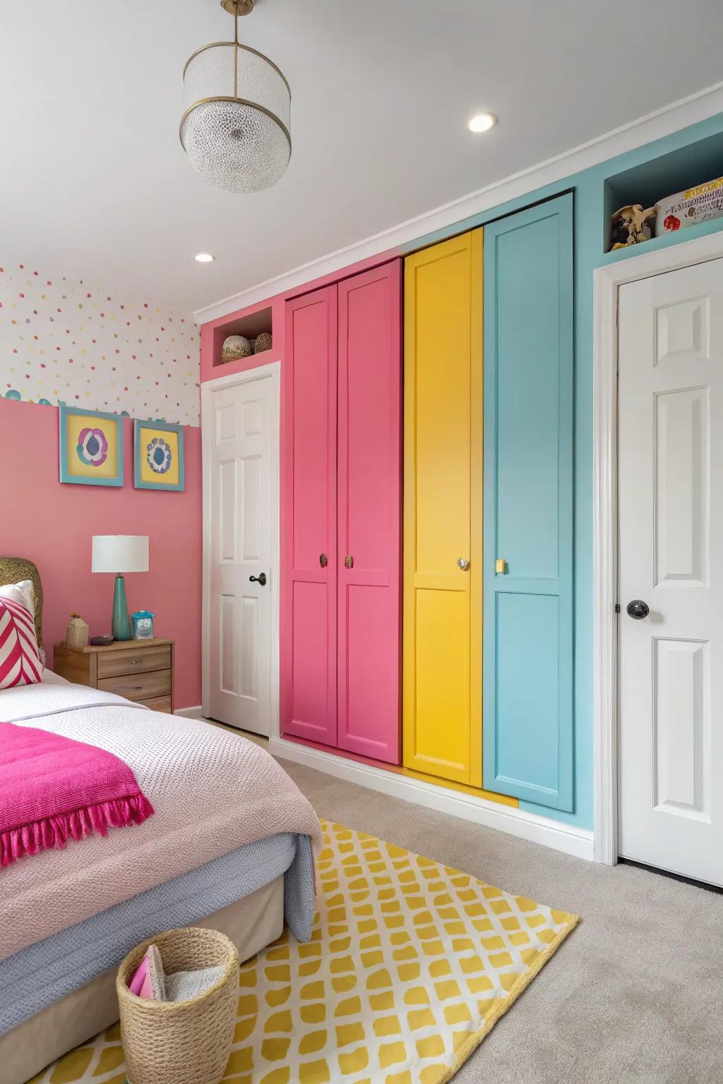 Bold colors can turn closet doors into eye-catching features.