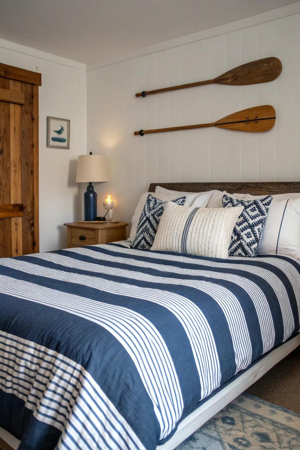Nautical stripes deliver a timeless coastal charm.
