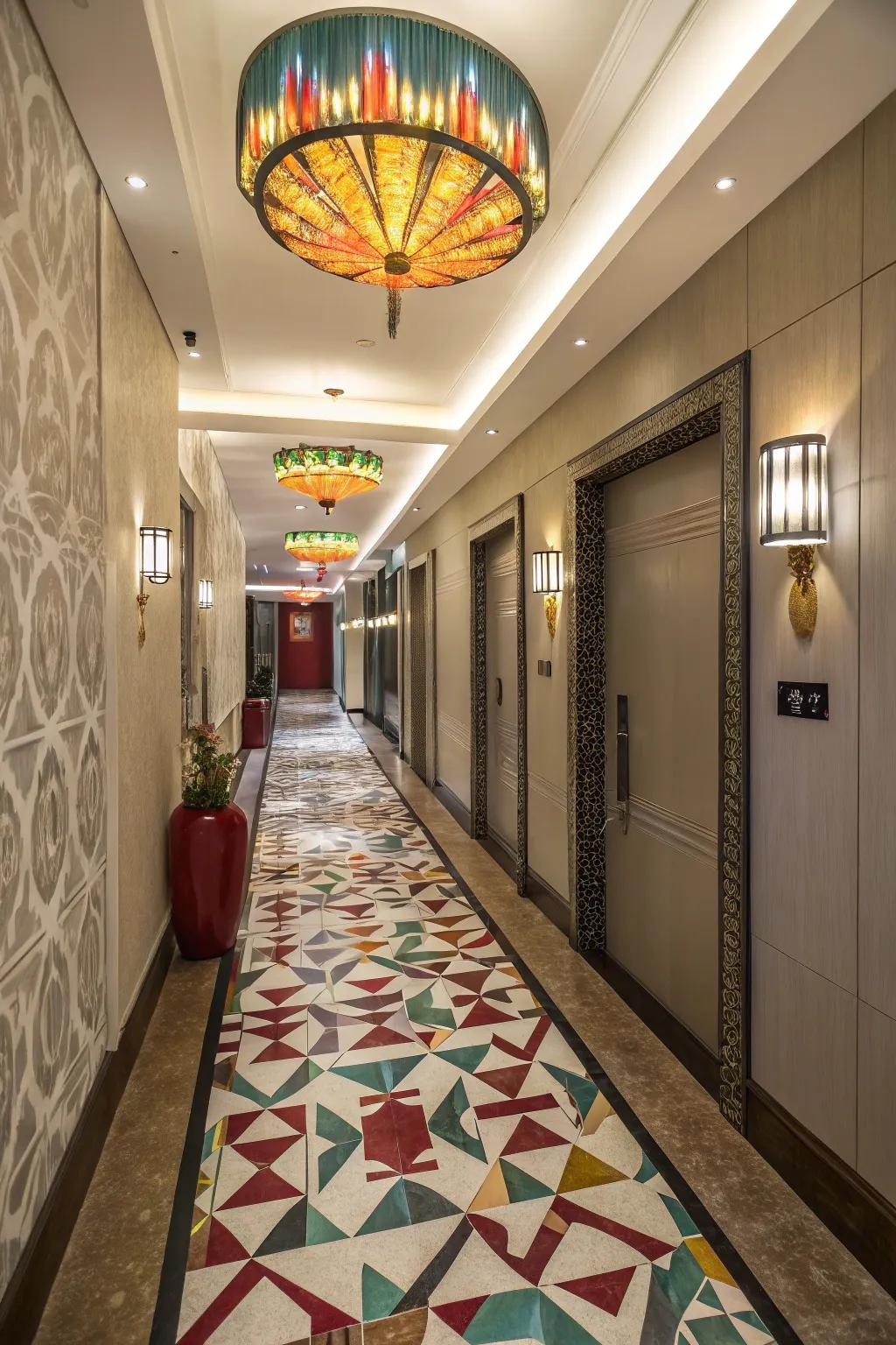 Geometric tiles or vibrant carpets can revolutionize your corridor floor.