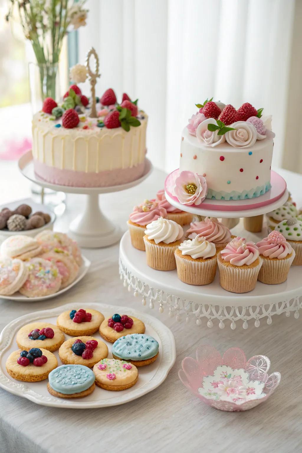 An enchanting dessert spread accommodating different tastes.