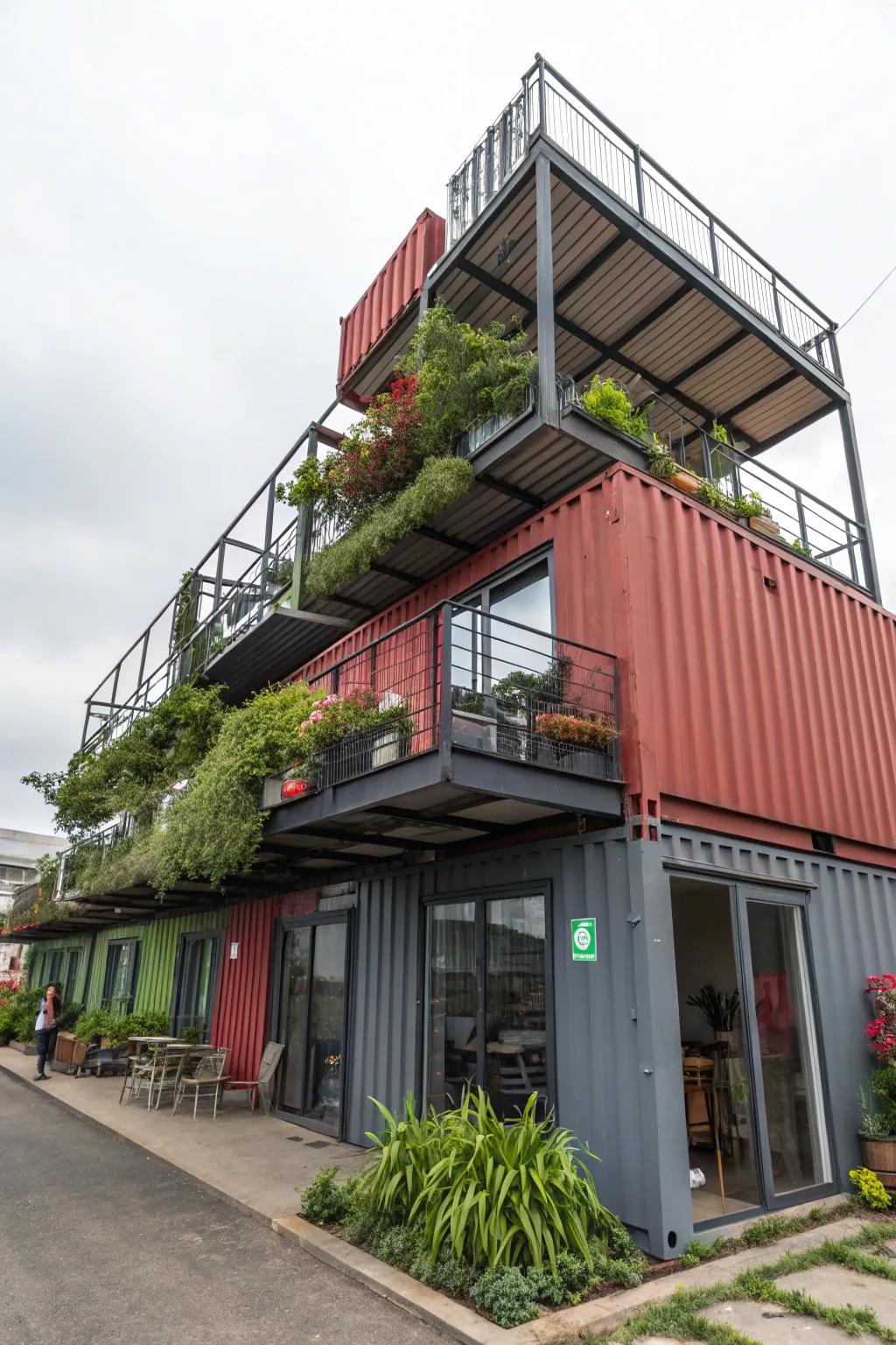 A multi-level container home demonstrating inventive use of space.