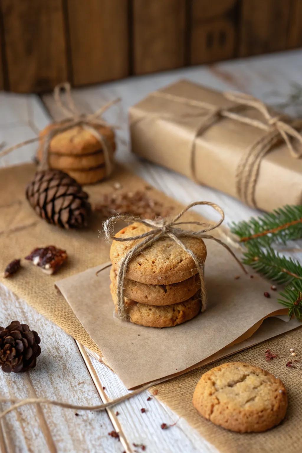 Earthy twine bundles give cookie presents a handmade, cozy appeal.