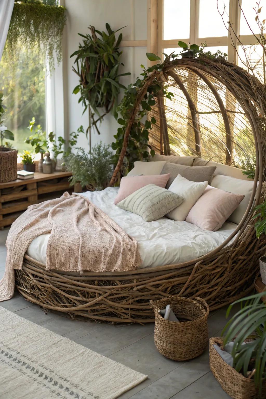 A nest bed design creates a cozy, natural retreat in your bedroom.
