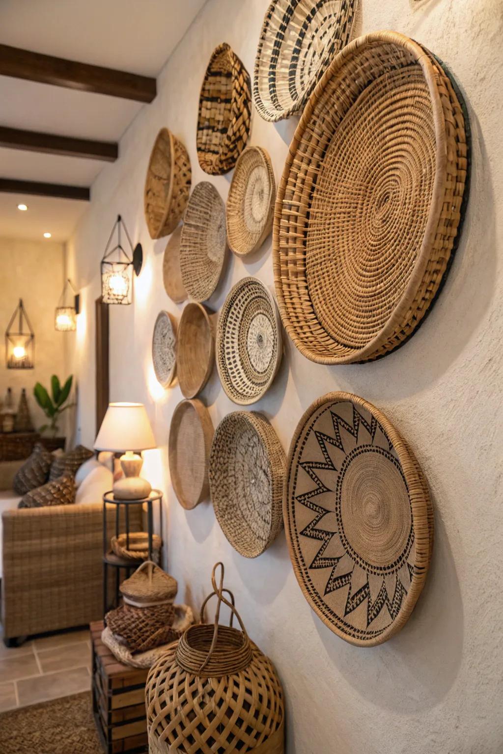 Woven baskets add texture and warmth to your walls.
