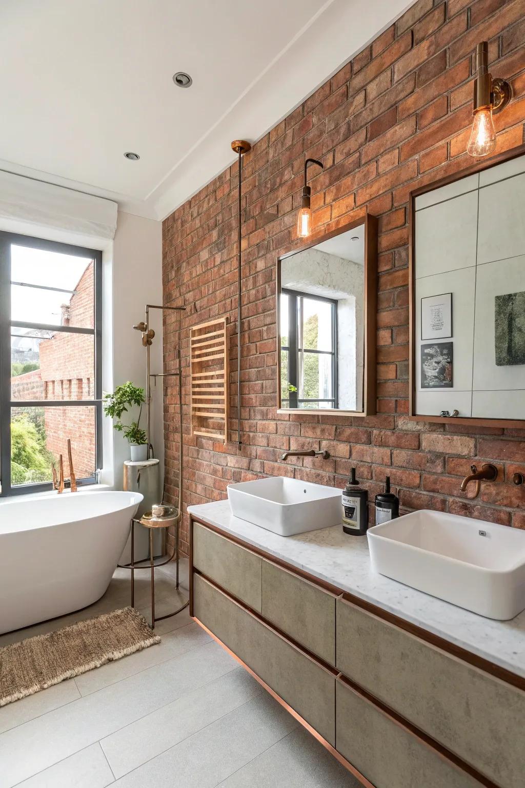 The rich warmth of copper elements is enhanced by textured walls.