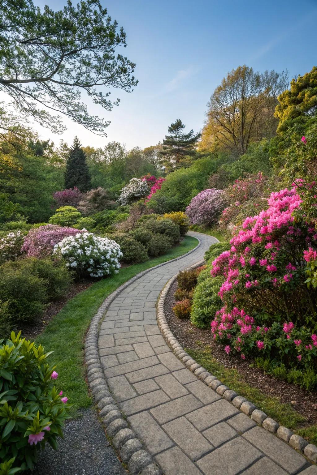 A beautiful stone walkway welcomes exploration through the garden.