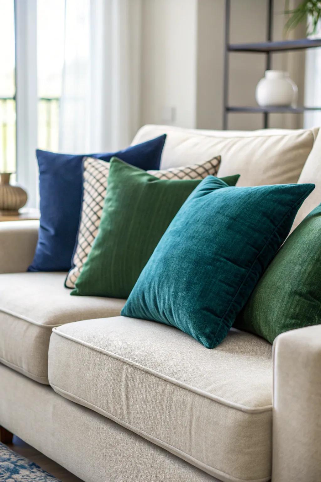 Cushions in coordinated colors produce a harmonious impression.