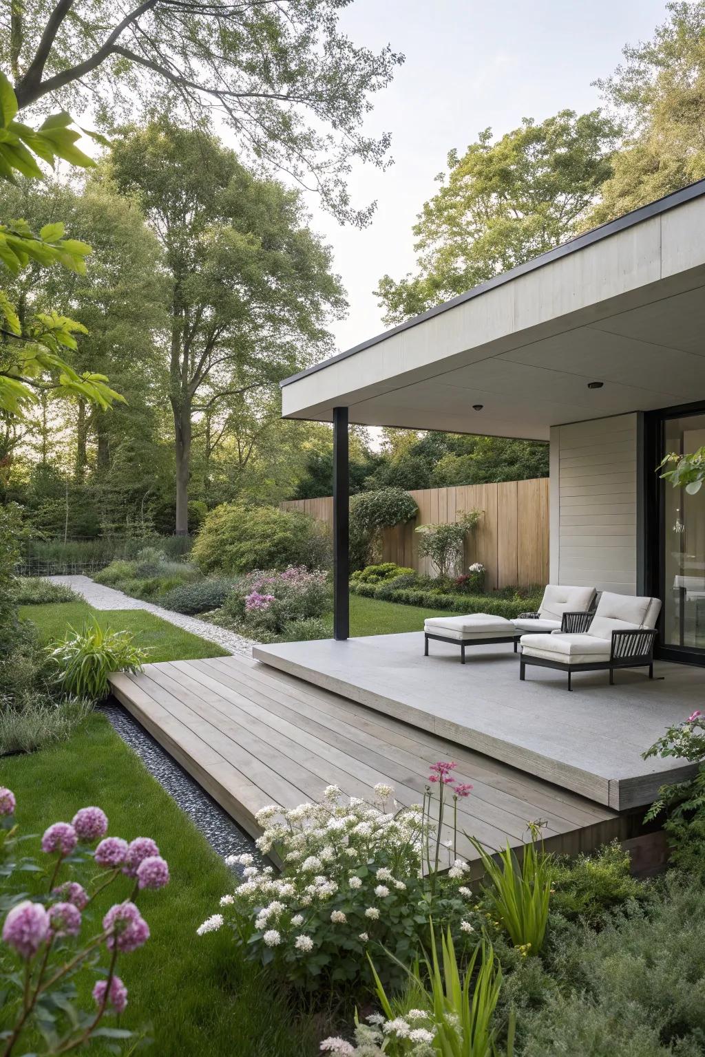 Level roofs add a contemporary touch to open-air areas, fitting for contemporary homes.