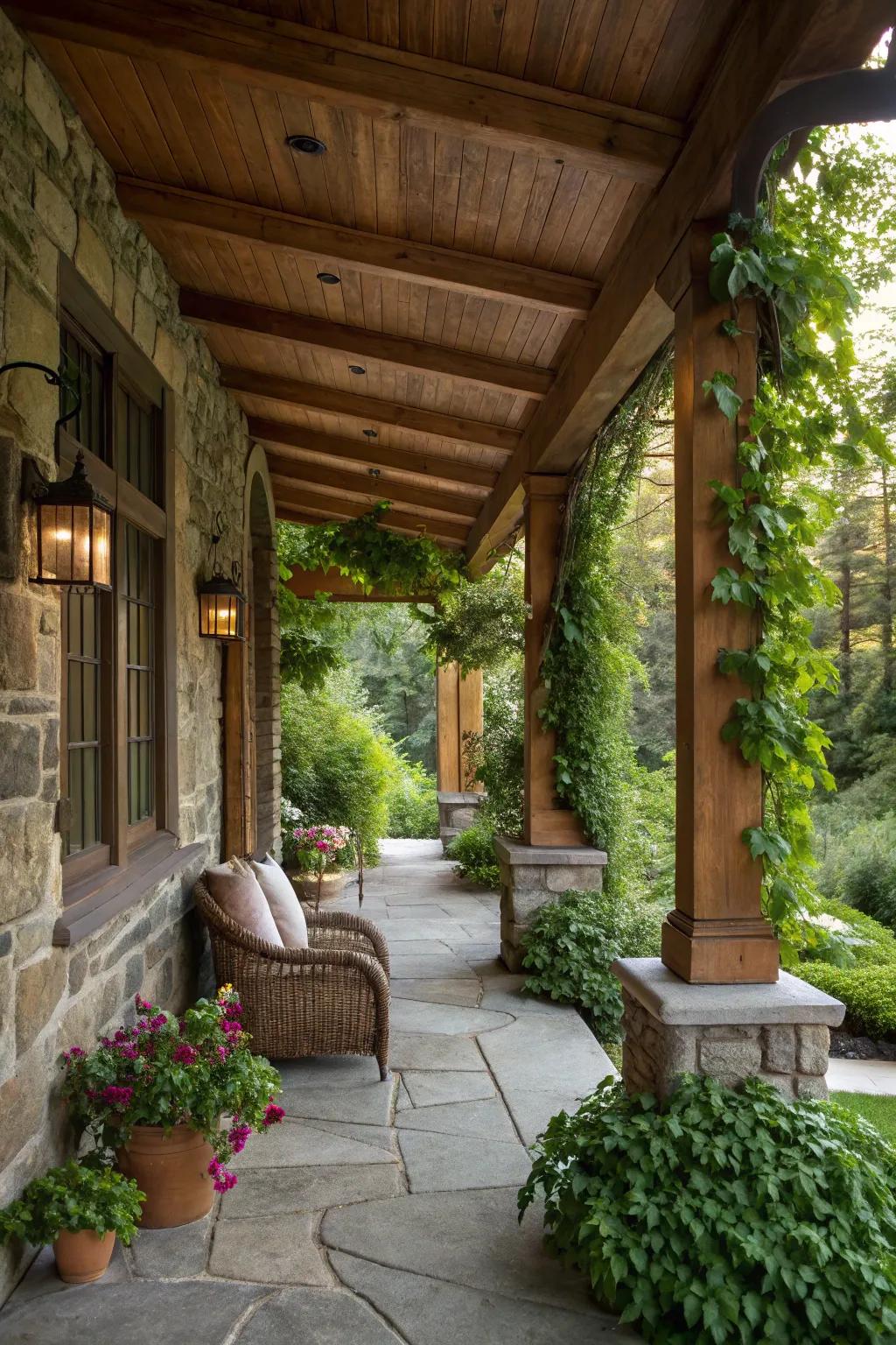 Natural materials contribute warmth and a sense of harmony to your porch.